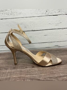 Nina Beige Glitter Ankle-Strap Dress Stilettos Sandals